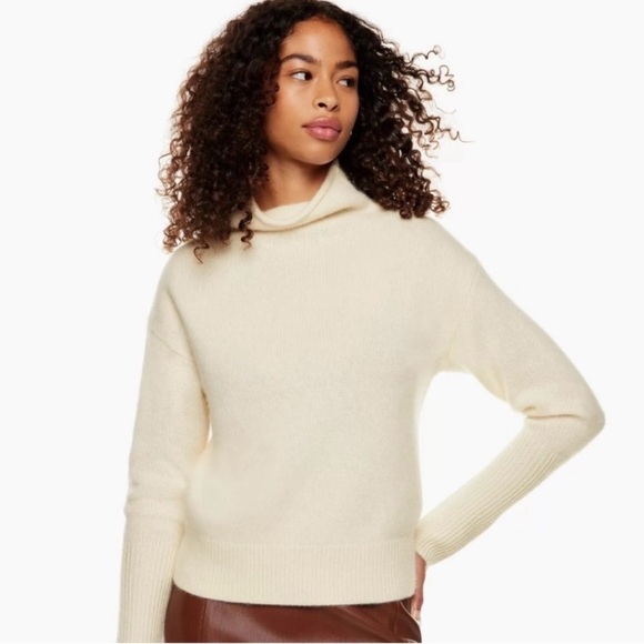 ARITZIA Wilfred White Light Birch Cream Cyprie Cashmere Sweater Mock Neck SMALL